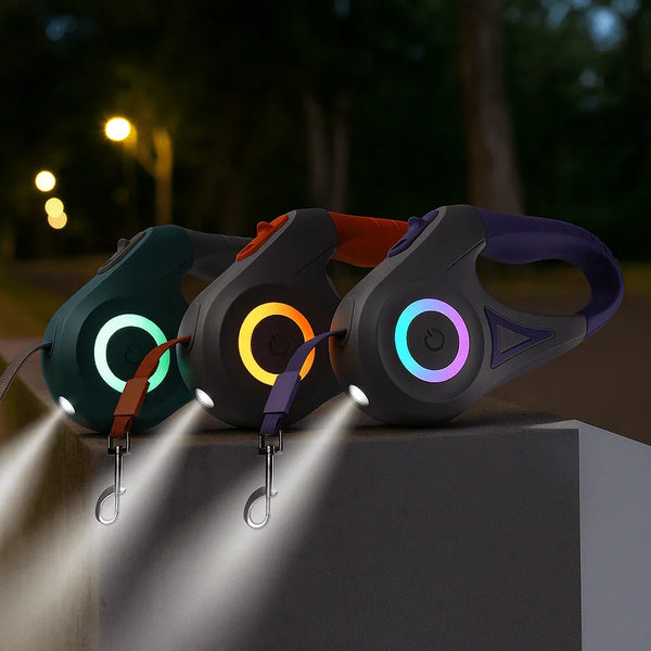 Tre rullkoppel med lysande LED-ring och ficklampa i kvällsmörker