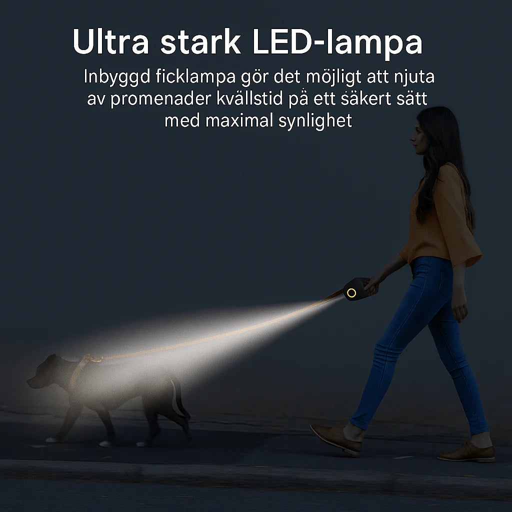 Automatisk LED-Hundkoppel med Ficklampa 5 m